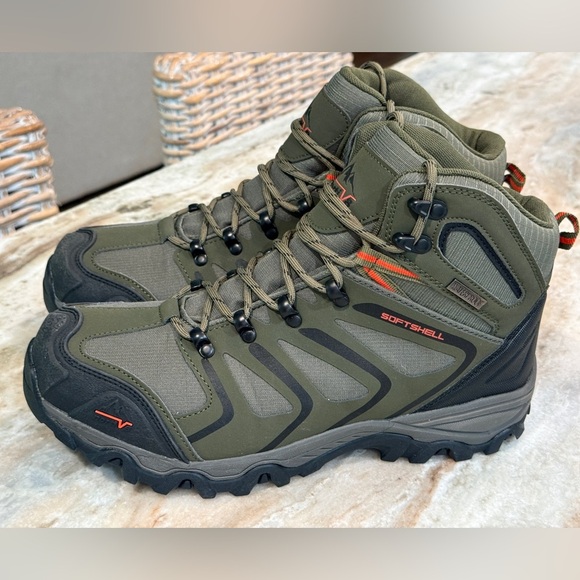 Men’s NORTIV8 Outdoor Non-Slip Hiking Boots- Army green/black/orange. Size 9.5 - Picture 2 of 9